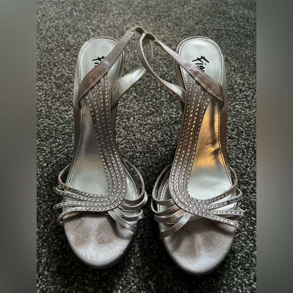 Silver open toe heels